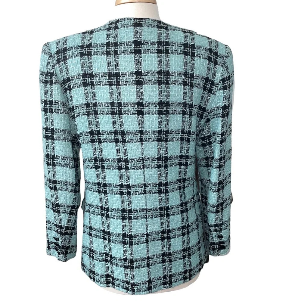 Vintage 80s Lesley Fay Wool Blue Black Tweed Blazer - Picture 2 of 8